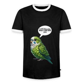 Parrotlet Bird Green Parrotlet - Men's Ringer Shirt - black/white - Front - AI Model Female 172 light (172cm) & AI Model Male 178 light (178cm)