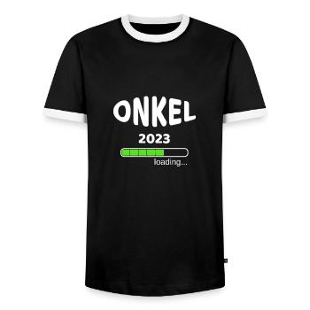 Onkel 2023 Geburt Schwangerschaft Babypinkeln Idee - Männer Kontrast-T-Shirt - Schwarz/Weiß - Vorne - AI Model Female 172 light (172cm) & AI Model Male 178 light (178cm)