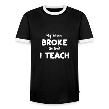 My Broom Broke So Now I Teach - Männer Kontrast-T-Shirt - Schwarz/Weiß - Vorne - AI Model Female 172 light (172cm) & AI Model Male 178 light (178cm)