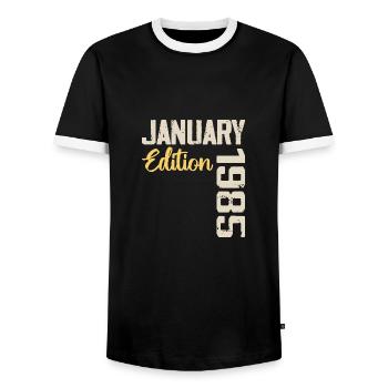 Birthday gift born in January 1985 - 1985 - Men's Ringer Shirt - black/white - Front - AI Model Female 172 light (172cm) & AI Model Male 178 light (178cm)