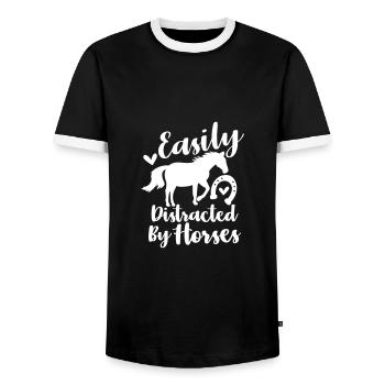 HORSES DISTRACT DISTRACTION HORSE HORSES HOOF MOTIF - Men's Ringer Shirt - black/white - Front - AI Model Female 172 light (172cm) & AI Model Male 178 light (178cm)