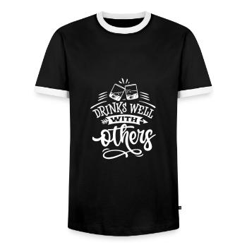 DRINK WELL BEER ALCOHOL SCHNAPPS GAME MOTIFS - Men's Ringer Shirt - black/white - Front - AI Model Female 172 light (172cm) & AI Model Male 178 light (178cm)