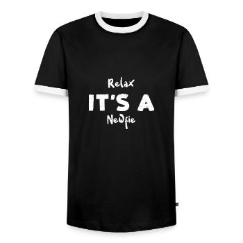 Relax It’s A Newfie - Chiens - T-shirt contrasté Homme - noir/blanc - Devant - AI Model Female 172 light (172cm) & AI Model Male 178 light (178cm)