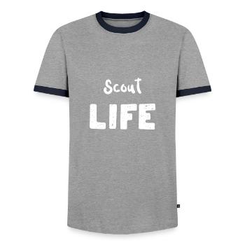 Scout Life - Camping - Men's Ringer Shirt - grey/navy  - Front - AI Model Female 172 light (172cm) & AI Model Male 178 light (178cm)
