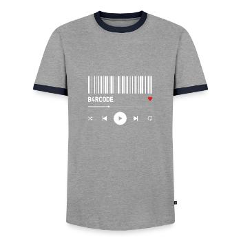 B4RCODE. Chanson - T-shirt contrasté Homme - gris/marine  - Devant - AI Model Female 172 light (172cm) & AI Model Male 178 light (178cm)