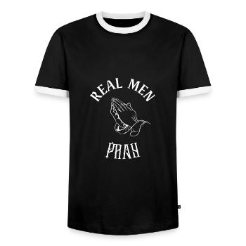 Real men pray Christentum Geschenk - Männer Kontrast-T-Shirt - Schwarz/Weiß - Vorne - AI Model Female 172 light (172cm) & AI Model Male 178 light (178cm)