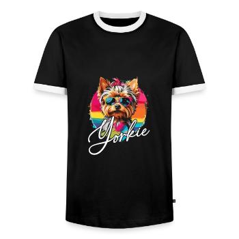 Cute Yorkshire Terrier Yorkie on the Color Wheel - Men's Ringer Shirt - black/white - Front - AI Model Female 172 light (172cm) & AI Model Male 178 light (178cm)