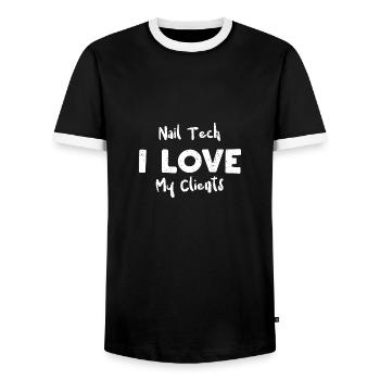 Nail Tech I Love My Clients - Men's Ringer Shirt - black/white - Front - AI Model Female 172 light (172cm) & AI Model Male 178 light (178cm)