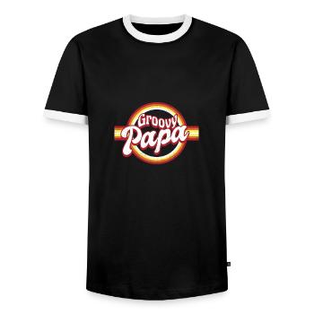 Retro Groovy Papa Matching Family - Men's Ringer Shirt - black/white - Front - AI Model Female 172 light (172cm) & AI Model Male 178 light (178cm)