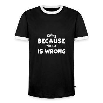 Knitting Because Murder Is Wrong - Men's Ringer Shirt - black/white - Front - AI Model Female 172 light (172cm) & AI Model Male 178 light (178cm)