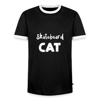Skateboard Cat - Chats - T-shirt contrasté Homme - noir/blanc - Devant - AI Model Female 172 light (172cm) & AI Model Male 178 light (178cm)