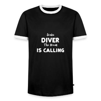 Scuba Diver L’océan appelle - T-shirt contrasté Homme - noir/blanc - Devant - AI Model Female 172 light (172cm) & AI Model Male 178 light (178cm)