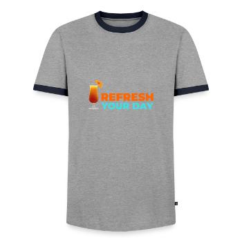 Refresh your day! - Men's Ringer Shirt - grey/navy  - Front - AI Model Female 172 light (172cm) & AI Model Male 178 light (178cm)