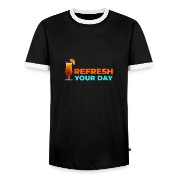 Refresh your day! - Men's Ringer Shirt - black/white - Front - AI Model Female 172 light (172cm) & AI Model Male 178 light (178cm)