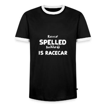 Racecar Spelled Backwards Is Rac... - Men's Ringer Shirt - black/white - Front - AI Model Female 172 light (172cm) & AI Model Male 178 light (178cm)