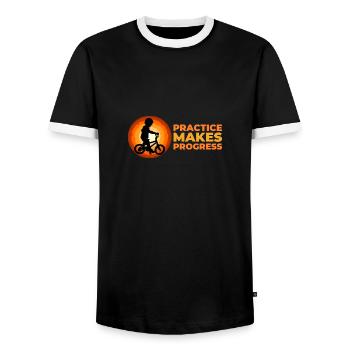 Practice makes progress - Men's Ringer Shirt - black/white - Front - AI Model Female 172 light (172cm) & AI Model Male 178 light (178cm)
