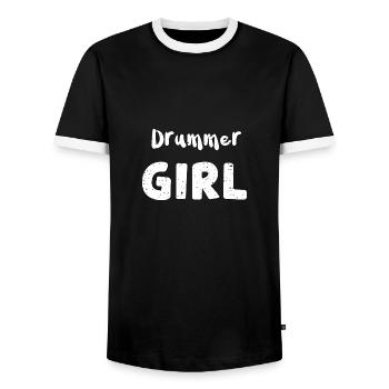 Drummer Girl - Music - Men's Ringer Shirt - black/white - Front - AI Model Female 172 light (172cm) & AI Model Male 178 light (178cm)