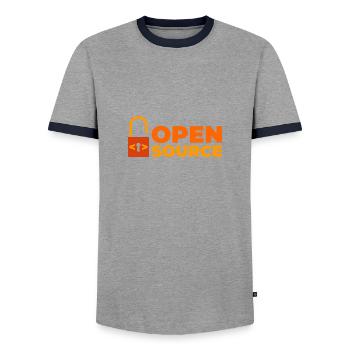 Open source - Men's Ringer Shirt - grey/navy  - Front - AI Model Female 172 light (172cm) & AI Model Male 178 light (178cm)