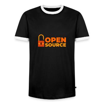 Open source - Men's Ringer Shirt - black/white - Front - AI Model Female 172 light (172cm) & AI Model Male 178 light (178cm)