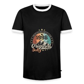 July 1996 Birthday Gift Idea July 1996 - Men's Ringer Shirt - black/white - Front - AI Model Female 172 light (172cm) & AI Model Male 178 light (178cm)