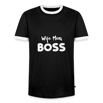 Wife Mom Boss - Mom - Men's Ringer Shirt - black/white - Front - AI Model Female 172 light (172cm) & AI Model Male 178 light (178cm)