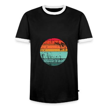 Retro Sunset Background Circle - Men's Ringer Shirt - black/white - Front - AI Model Female 172 light (172cm) & AI Model Male 178 light (178cm)