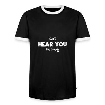 Je ne peux pas t’entendre, je joue - Gaming - T-shirt contrasté Homme - noir/blanc - Devant - AI Model Female 172 light (172cm) & AI Model Male 178 light (178cm)