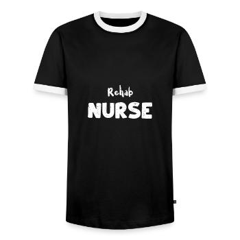 Infirmière en réadaptation - Infirmière - T-shirt contrasté Homme - noir/blanc - Devant - AI Model Female 172 light (172cm) & AI Model Male 178 light (178cm)