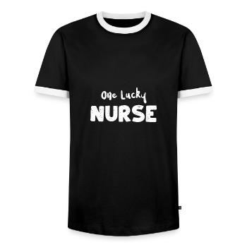Une infirmière chanceuse - Infirmière - T-shirt contrasté Homme - noir/blanc - Devant - AI Model Female 172 light (172cm) & AI Model Male 178 light (178cm)