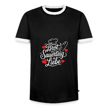 Backen ist Sauerteig und Liebe - Männer Kontrast-T-Shirt - Schwarz/Weiß - Vorne - AI Model Female 172 light (172cm) & AI Model Male 178 light (178cm)