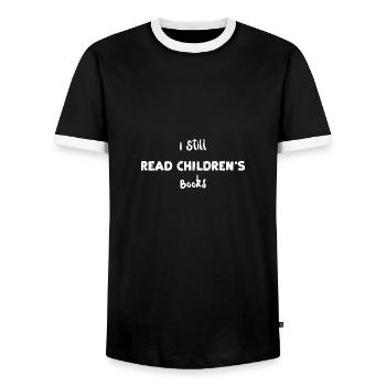 I Still Read Children's Books - Men's Ringer Shirt - black/white - Front - AI Model Female 172 light (172cm) & AI Model Male 178 light (178cm)