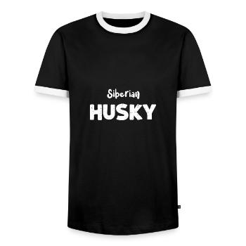 Husky sibérien - Chiens - T-shirt contrasté Homme - noir/blanc - Devant - AI Model Female 172 light (172cm) & AI Model Male 178 light (178cm)