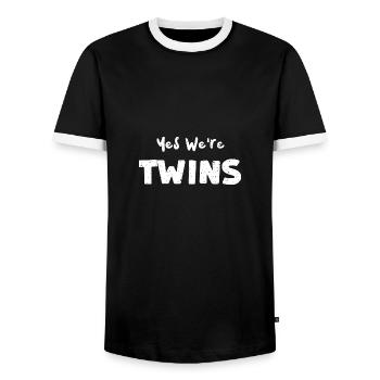 Yes We're Twins - Sister - Men's Ringer Shirt - black/white - Front - AI Model Female 172 light (172cm) & AI Model Male 178 light (178cm)
