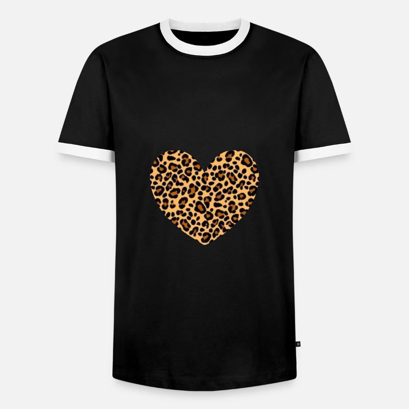 Heart Pattern Leopard Gift - Men's Ringer Shirt - black/white