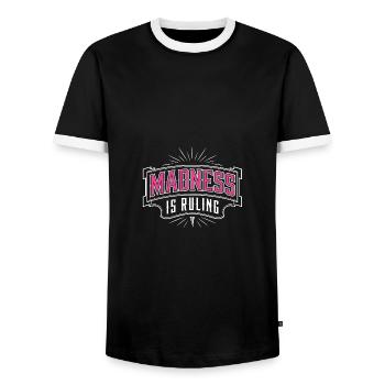 Madness rules the world Motivation Hope - Men's Ringer Shirt - black/white - Front - AI Model Female 172 light (172cm) & AI Model Male 178 light (178cm)