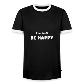 Read Books Be Happy - Reading - Men's Ringer Shirt - black/white - Front - AI Model Female 172 light (172cm) & AI Model Male 178 light (178cm)