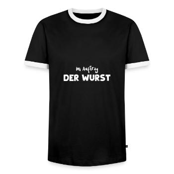 Im Auftrag Der Wurst - BBQ - Männer Kontrast-T-Shirt - Schwarz/Weiß - Vorne - AI Model Female 172 light (172cm) & AI Model Male 178 light (178cm)