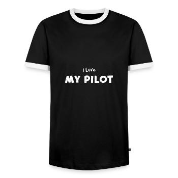 J’aime mon pilote - Pilote - T-shirt contrasté Homme - noir/blanc - Devant - AI Model Female 172 light (172cm) & AI Model Male 178 light (178cm)