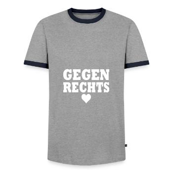 Gegen rechts - Männer Kontrast-T-Shirt - Grau/Navy  - Vorne - AI Model Female 172 light (172cm) & AI Model Male 178 light (178cm)