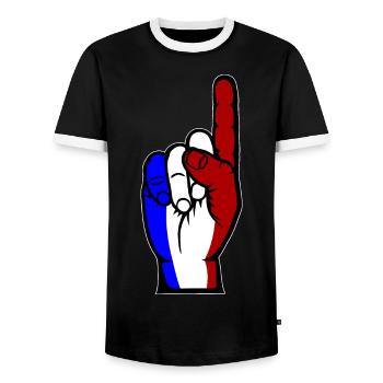 France flag number 1 used used - Men's Ringer Shirt - black/white - Front - AI Model Female 172 light (172cm) & AI Model Male 178 light (178cm)