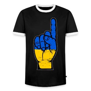 Ukraine flag number 1 used - Men's Ringer Shirt - black/white - Front - AI Model Female 172 light (172cm) & AI Model Male 178 light (178cm)