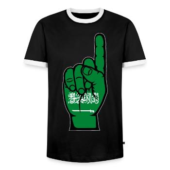 Drapeau numéro 1 de l’Arabie saoudite - T-shirt contrasté Homme - noir/blanc - Devant - AI Model Female 172 light (172cm) & AI Model Male 178 light (178cm)