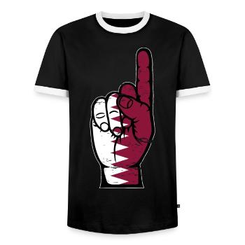 Drapeau du Qatar numéro 1 utilisé - T-shirt contrasté Homme - noir/blanc - Devant - AI Model Female 172 light (172cm) & AI Model Male 178 light (178cm)