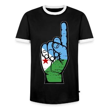 Dschibuti Flagge Nummer 1 used - Männer Kontrast-T-Shirt - Schwarz/Weiß - Vorne - AI Model Female 172 light (172cm) & AI Model Male 178 light (178cm)
