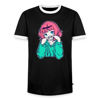 Filles Anime Bande dessinée Japonaise Manga - T-shirt contrasté Homme - noir/blanc - Devant - AI Model Female 172 light (172cm) & AI Model Male 178 light (178cm)