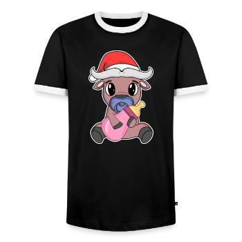 Bœuf bébé Noël - T-shirt contrasté Homme - noir/blanc - Devant - AI Model Female 172 light (172cm) & AI Model Male 178 light (178cm)