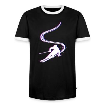 Fun on the slopes Ski jumping Skiing Winter sports - Men's Ringer Shirt - black/white - Front - AI Model Female 172 light (172cm) & AI Model Male 178 light (178cm)