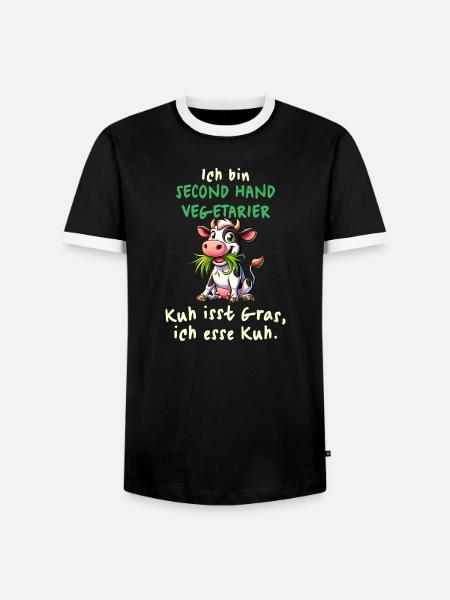 Second Hand Vegetarier – Lustiges Kuh-Design - Männer Kontrast-T-Shirt - Schwarz/Weiß