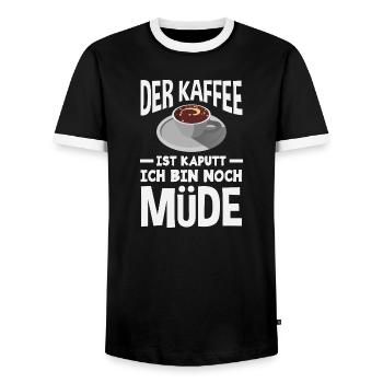 The coffee is broken – tired sleep - Men's Ringer Shirt - black/white - Front - AI Model Female 172 light (172cm) & AI Model Male 178 light (178cm)