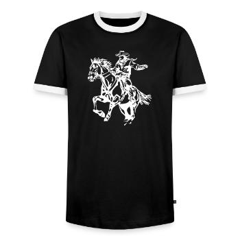Cowboy Brave Drawing - Men's Ringer Shirt - black/white - Front - AI Model Female 172 light (172cm) & AI Model Male 178 light (178cm)